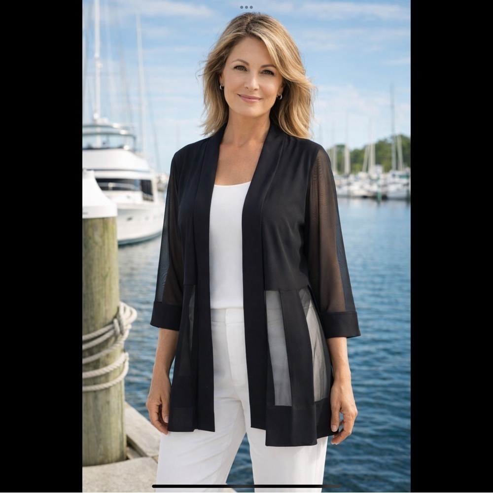R&M Richards Sheer Mesh Jacket Top 10 Navy